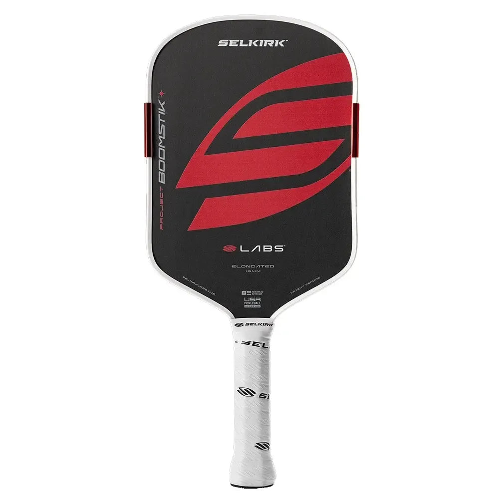 Selkirk pickleball paddle with red and black design on a white background