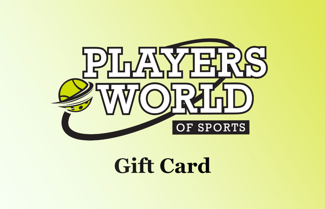 Gift card with 'Players World of Sports' logo on a light yellow background