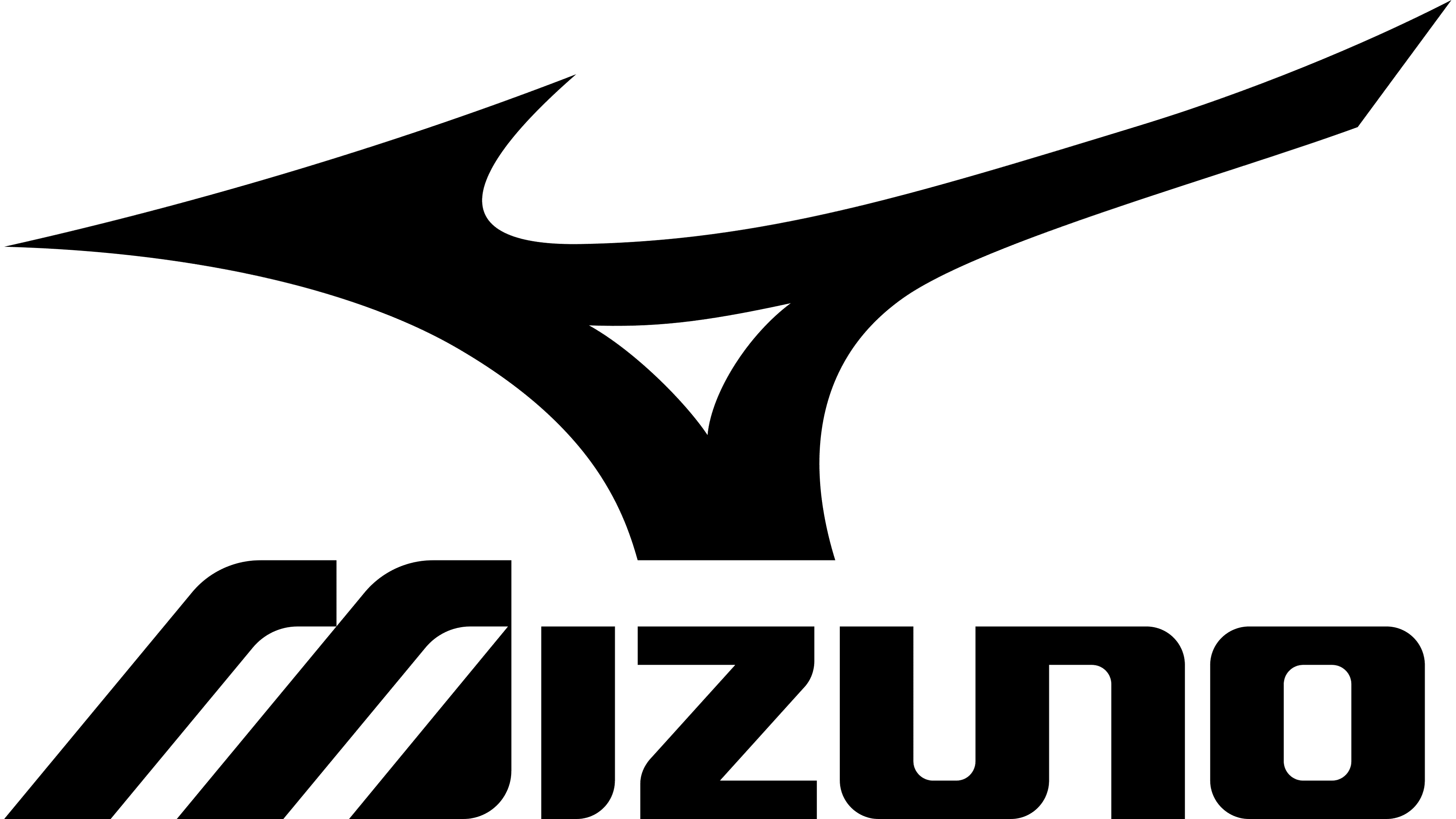 Mizuno logo in black on a green background