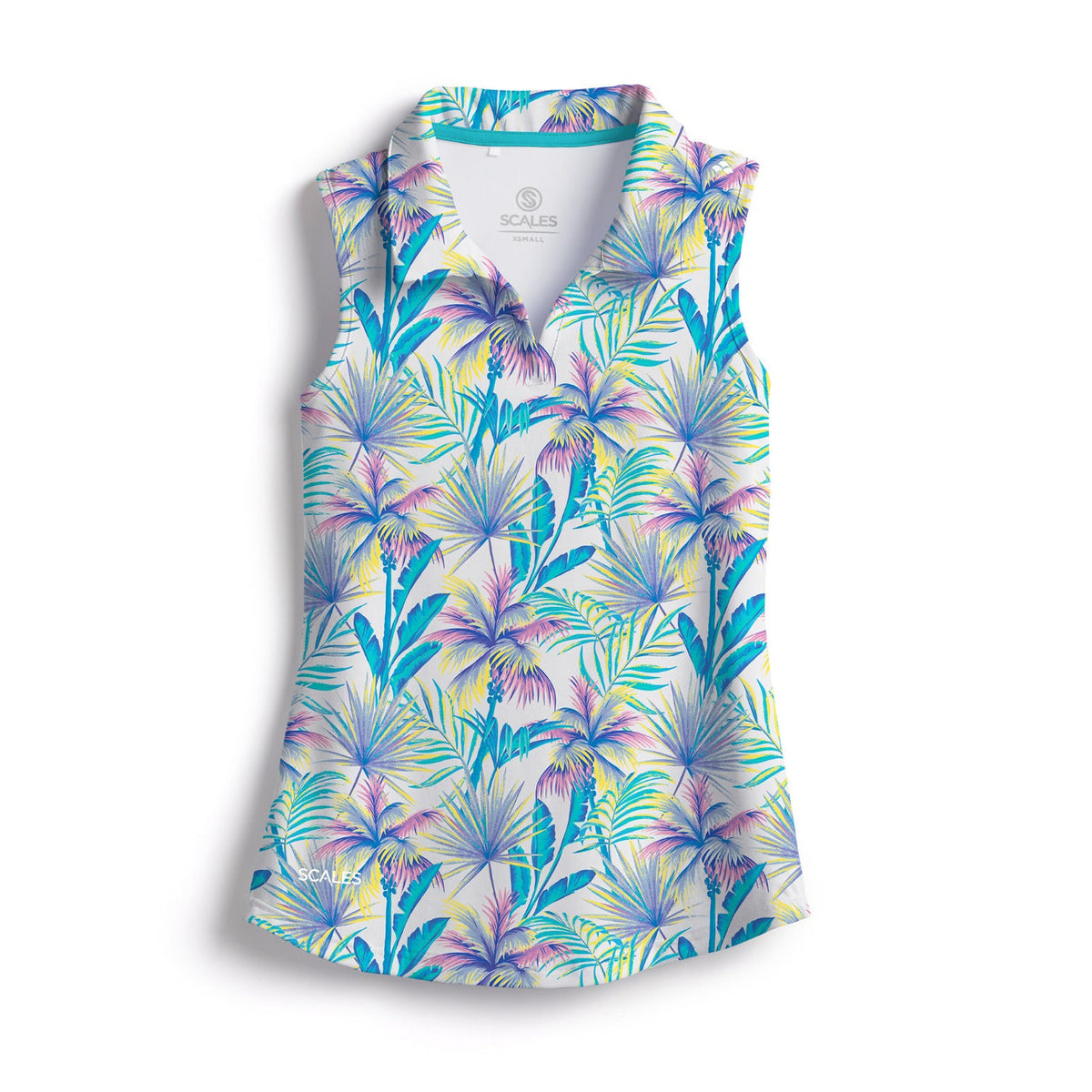 Palm City Women's Sleeveless Polo - White/Tropical